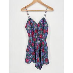 Kathryn Vintage Floral Satin V-Neck Sleep Romper Size M